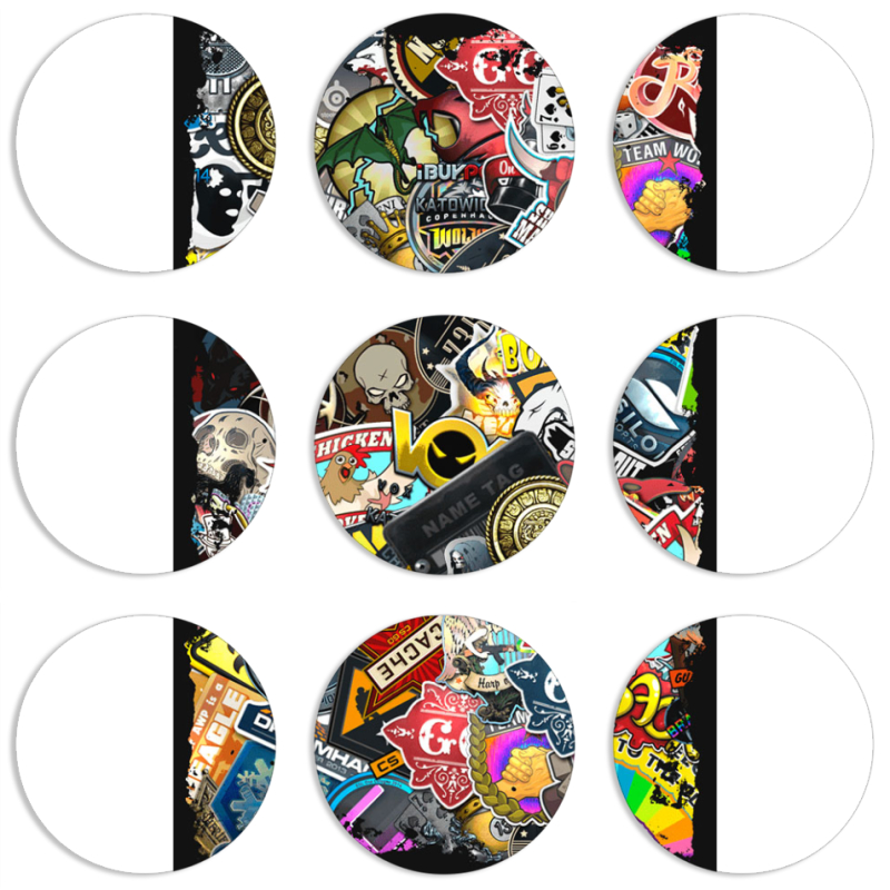 Магнитные фотопазлы круги d55 набор 9 штук CS:Go Stickerbombing