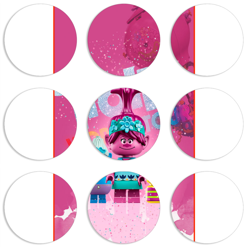 Магнитные фотопазлы круги d55 набор 9 штук Lego Trolls