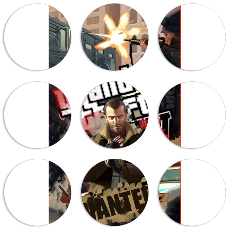 Магнитные фотопазлы круги d55 набор 9 штук GTA 4