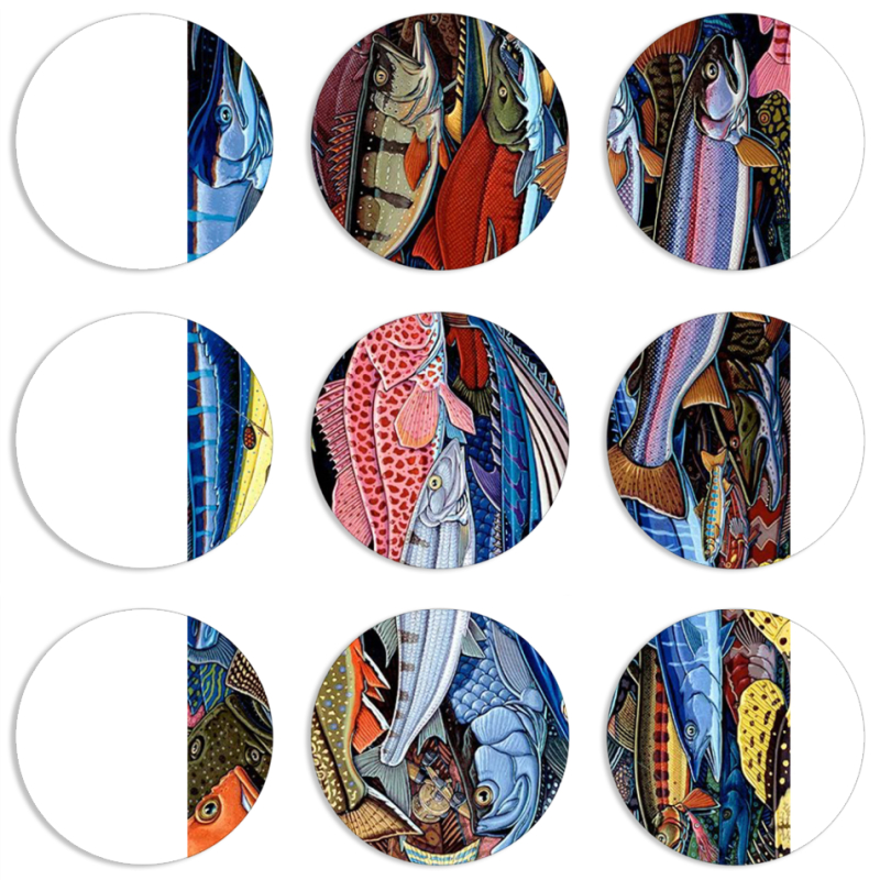Магнитные фотопазлы круги d55 набор 9 штук Sea Fish