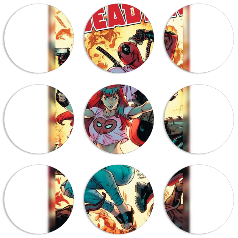 Магнитные фотопазлы круги d55 набор 9 штук Deadpool and Mary Jane