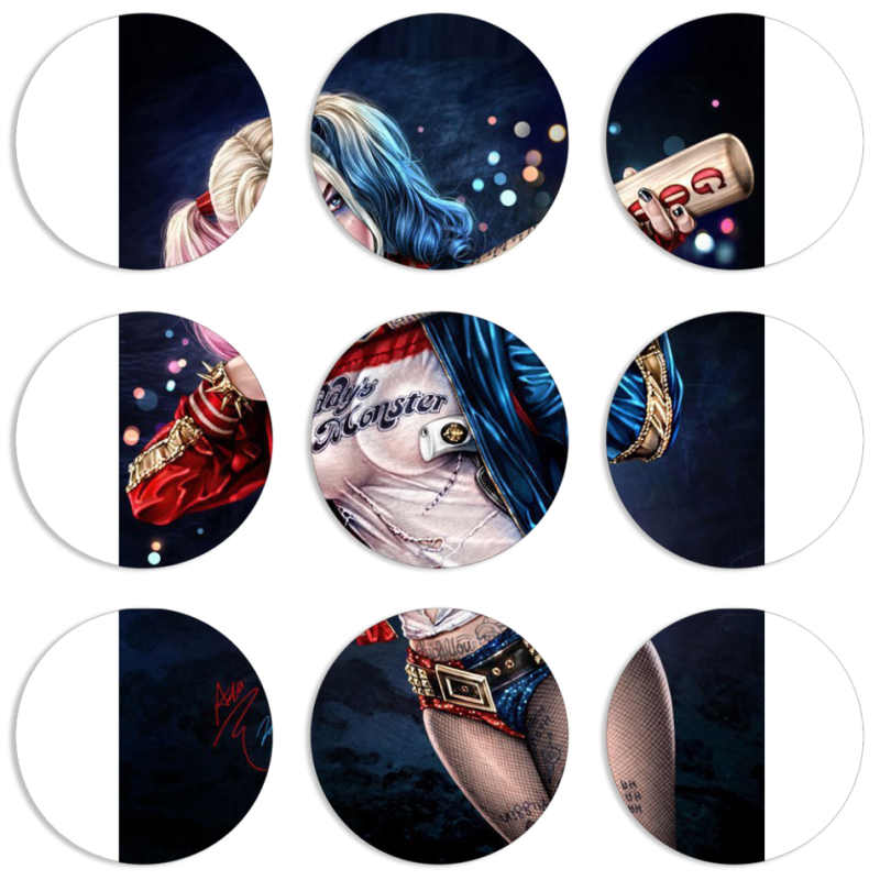 Магнитные фотопазлы круги d55 набор 9 штук Harley Quinn