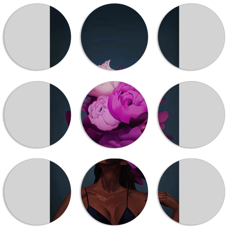 Магнитные фотопазлы круги d55 набор 9 штук Exquisite Purple Flowers