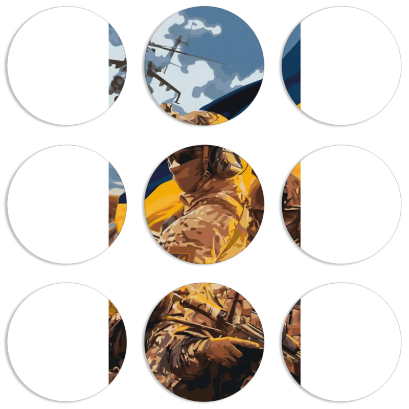 Магнитные фотопазлы круги d55 набор 9 штук Воїни ЗСУ