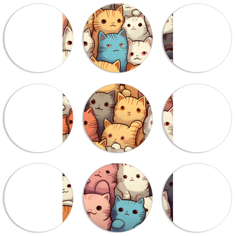 Магнитные фотопазлы круги d55 набор 9 штук Котики муркотики
