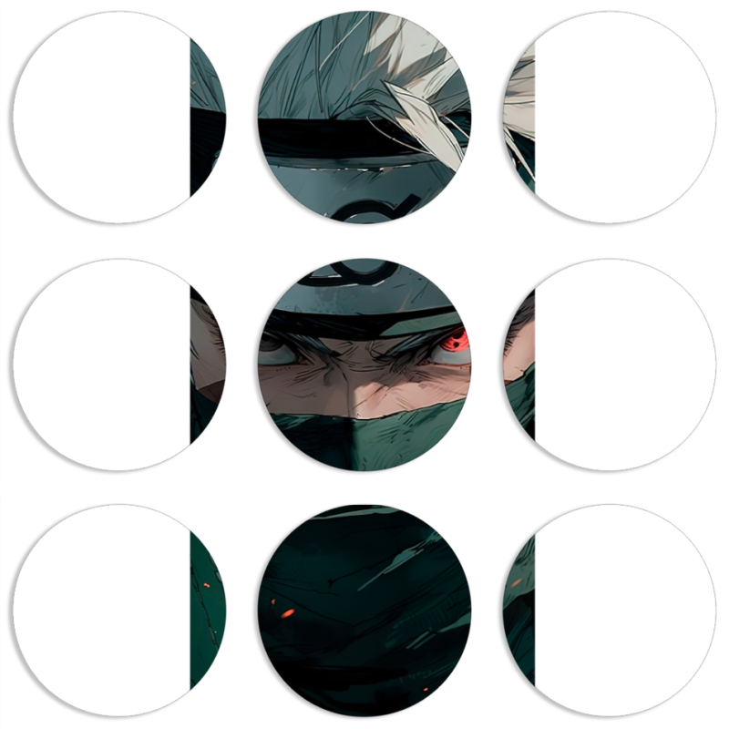 Магнитные фотопазлы круги d55 набор 9 штук Какаши Хатаке