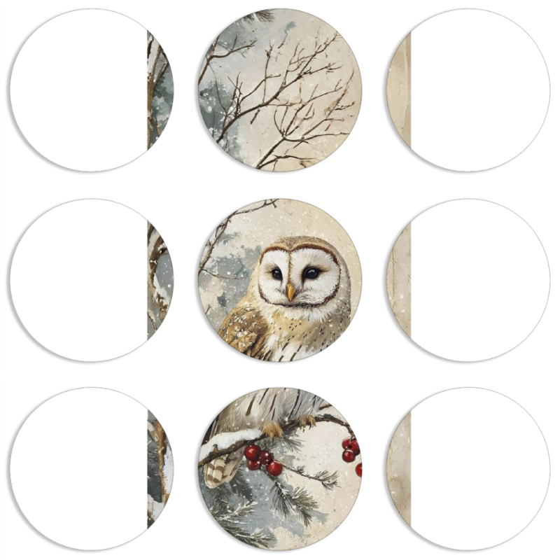 Магнитные фотопазлы круги d55 набор 9 штук Christmas Owl