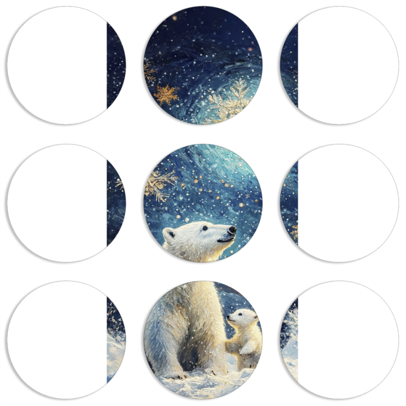 Магнитные фотопазлы круги d55 набор 9 штук Північні ведмеді