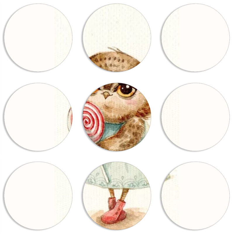 Магнитные фотопазлы круги d55 набор 9 штук Совушка