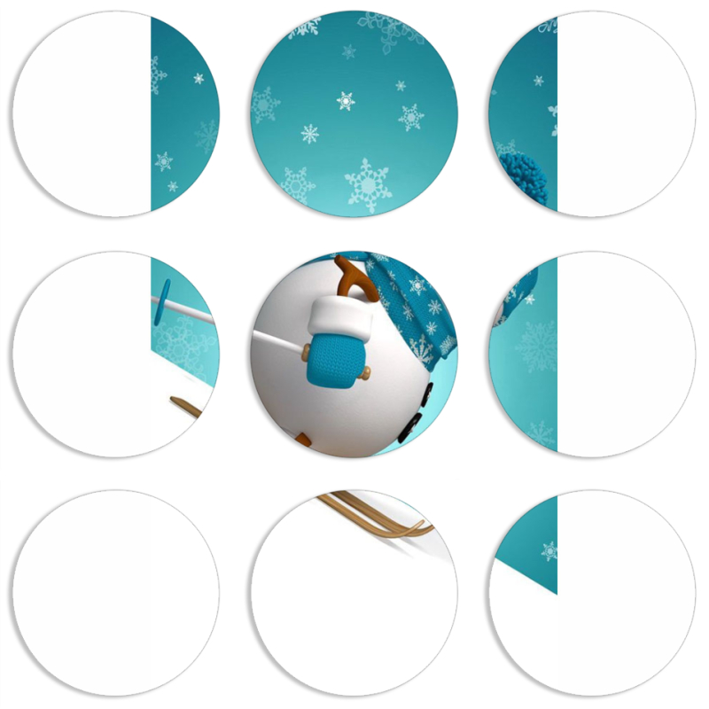 Магнитные фотопазлы круги d55 набор 9 штук Skier Snowman