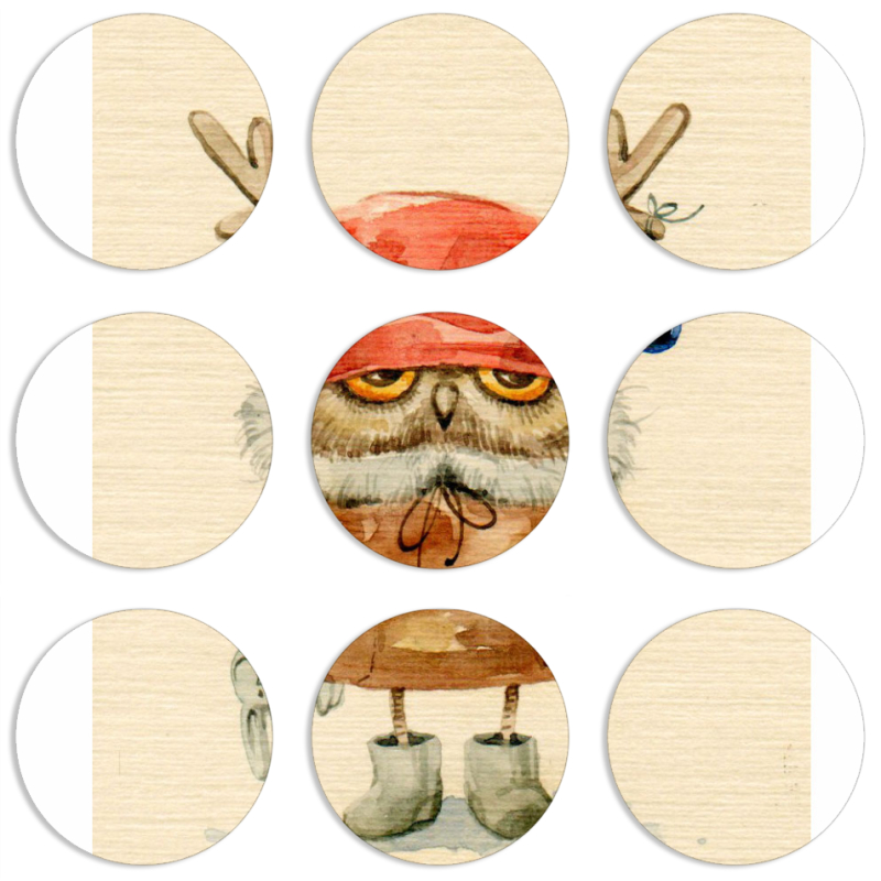 Магнитные фотопазлы круги d55 набор 9 штук Милая Сова