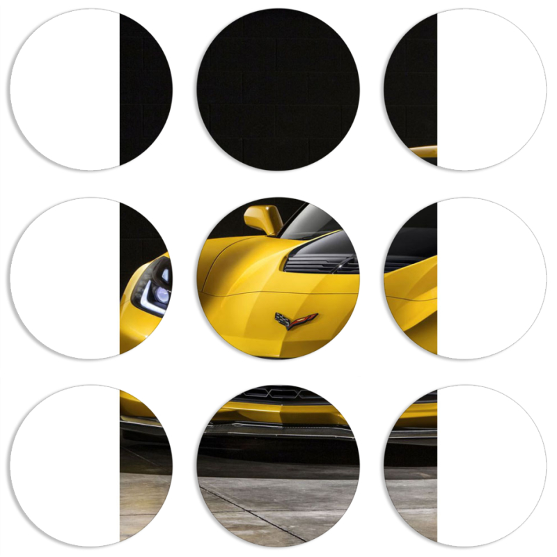 Магнитные фотопазлы круги d55 набор 9 штук Corvette Z06