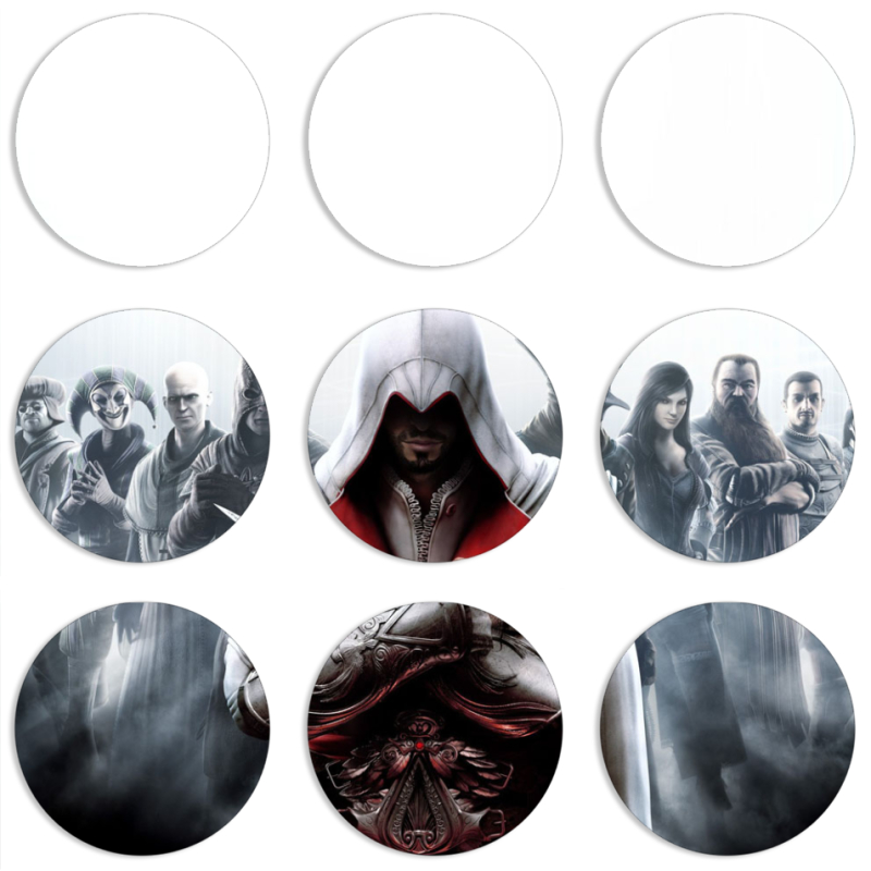 Магнитные фотопазлы круги d55 набор 9 штук Assassins Creed 3