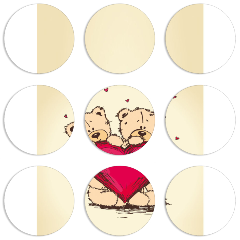 Магнитные фотопазлы круги d55 набор 9 штук Teddy Bear Love