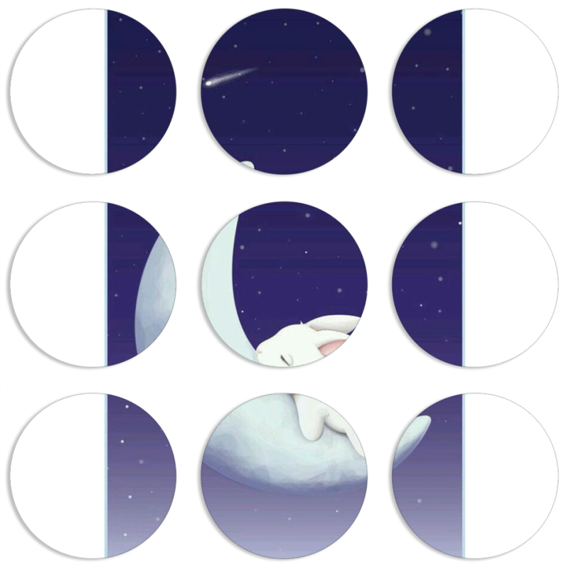 Магнитные фотопазлы круги d55 набор 9 штук Moon Bunny