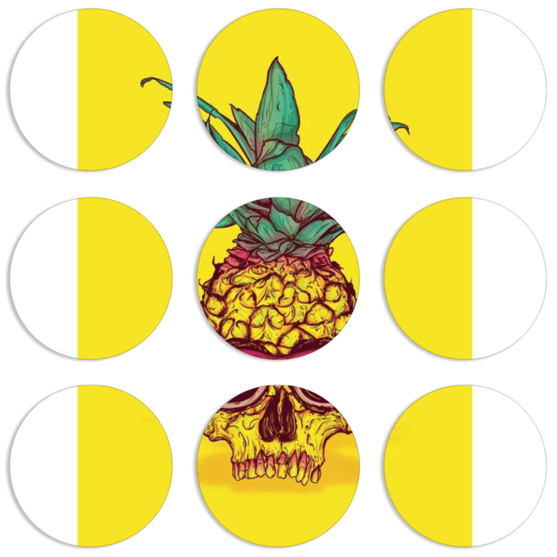 Магнитные фотопазлы круги d55 набор 9 штук Pineapple Skull