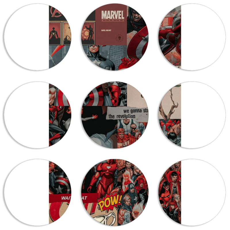 Магнитные фотопазлы круги d55 набор 9 штук Marvel Avengers