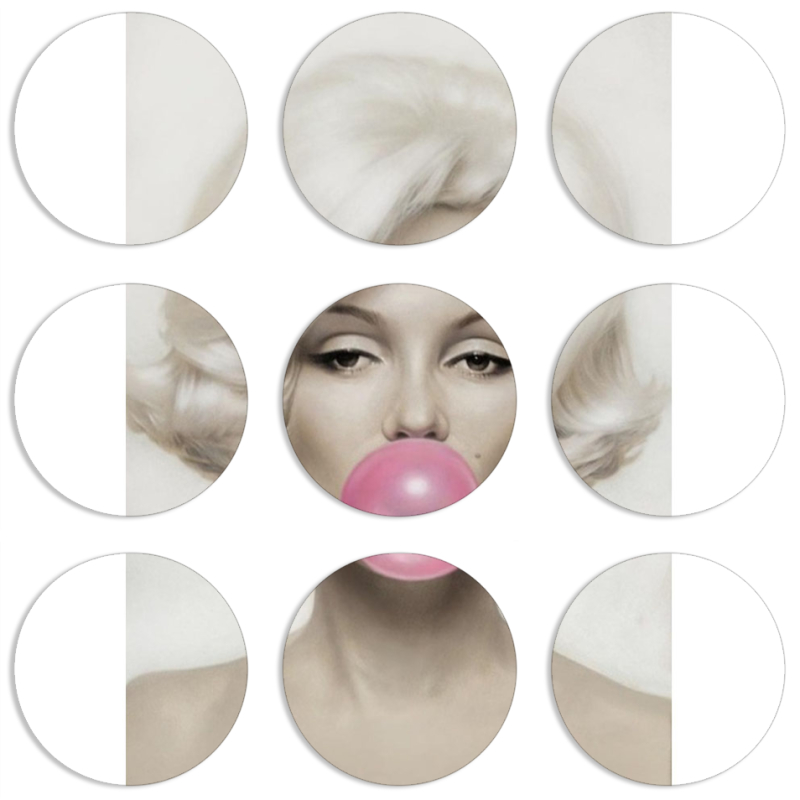 Магнитные фотопазлы круги d55 набор 9 штук Marilyn Monroe Bubble Gum