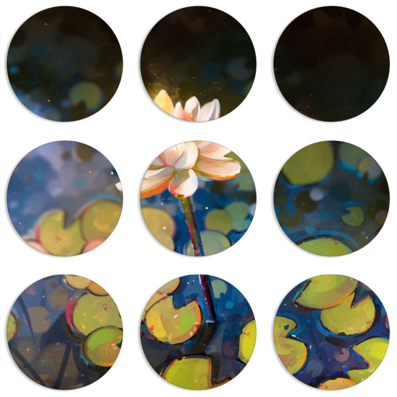 Магнитные фотопазлы круги d55 набор 9 штук Waterlily