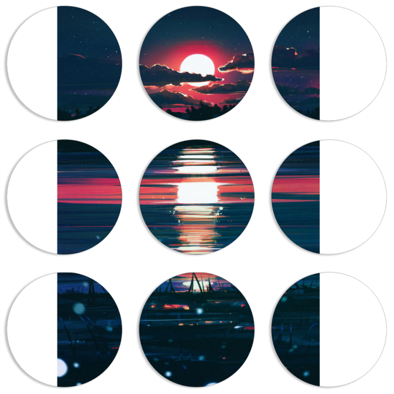 Магнитные фотопазлы круги d55 набор 9 штук Midnight