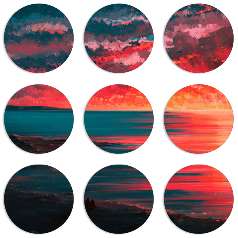 Магнитные фотопазлы круги d55 набор 9 штук Seaside a