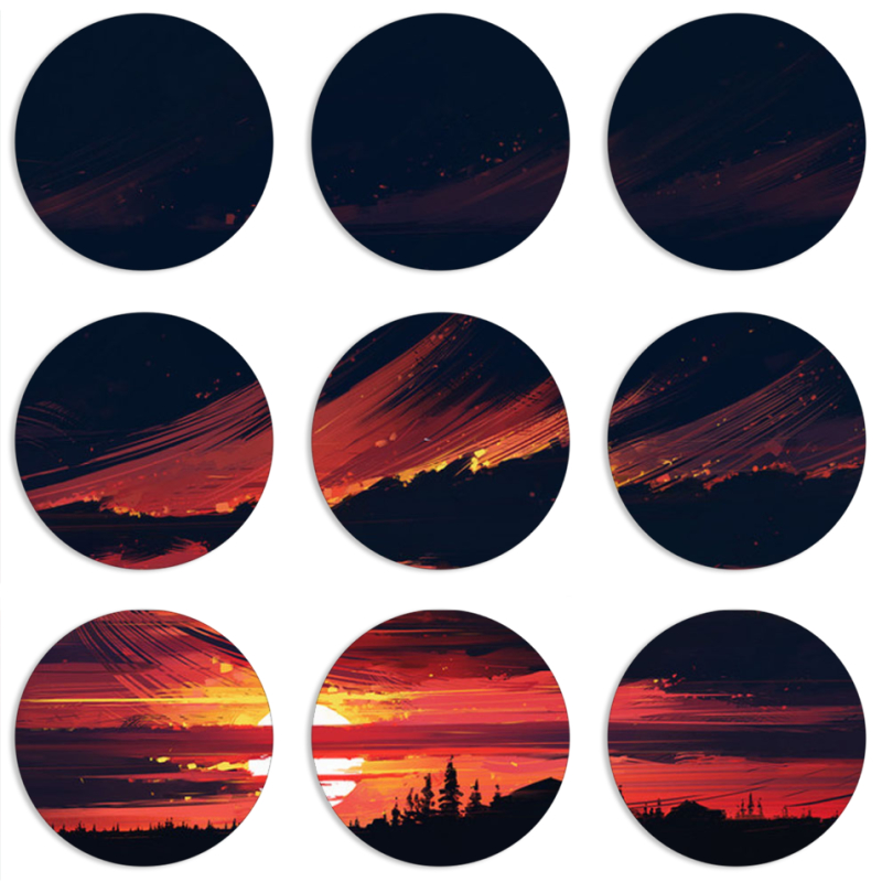 Магнитные фотопазлы круги d55 набор 9 штук Sundown