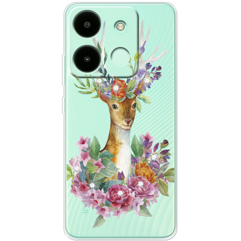 Чехол со стразами Infinix Smart 7 Deer with flowers