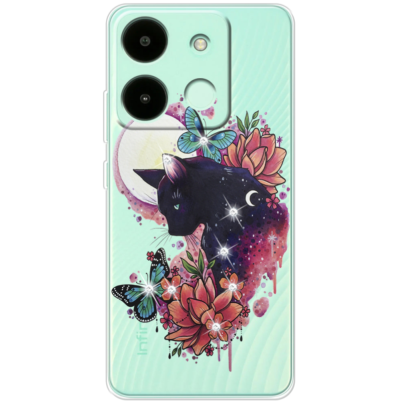 Чехол со стразами Infinix Smart 7 Cat in Flowers