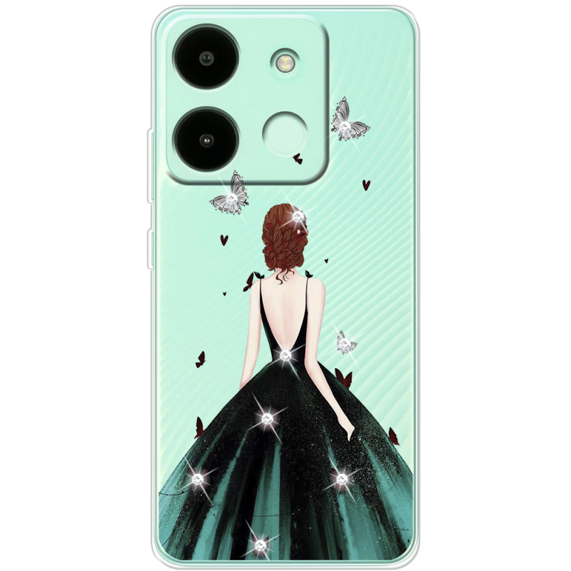 Чехол со стразами Infinix Smart 7 Girl in the green dress