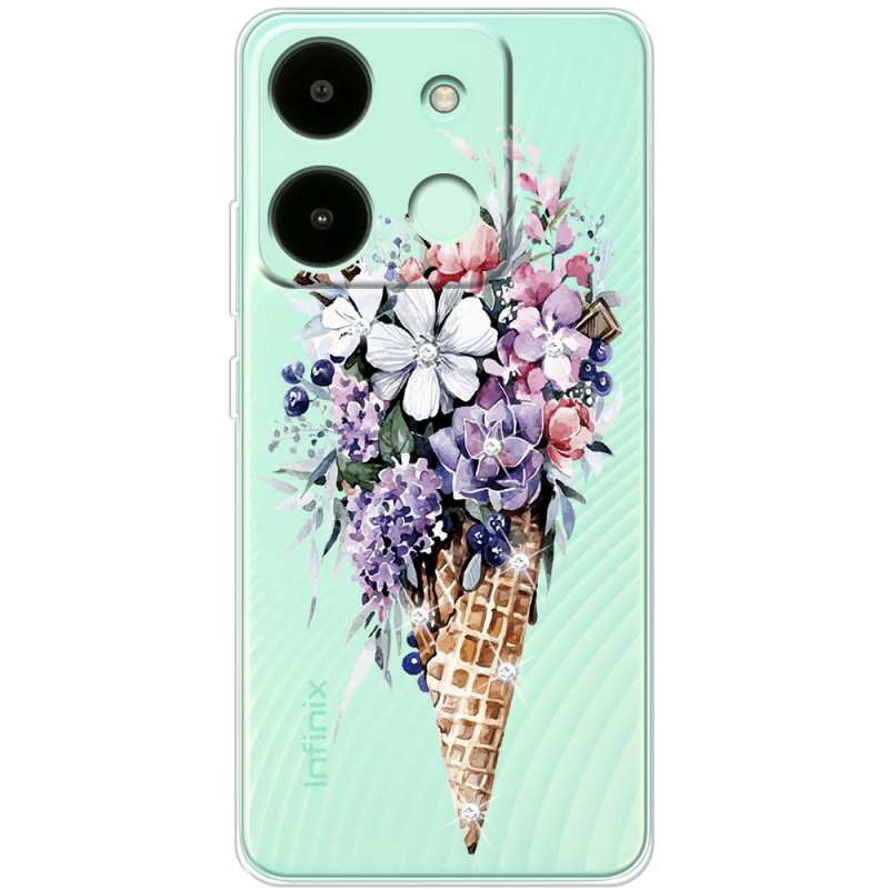 Чехол со стразами Infinix Smart 7 Ice Cream Flowers