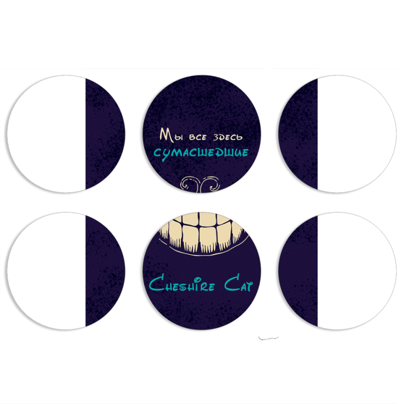 Магнитные фотопазлы круги d55 набор 6 штук Cheshire Cat