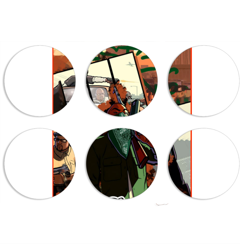 Магнитные фотопазлы круги d55 набор 6 штук GTA San Andreas