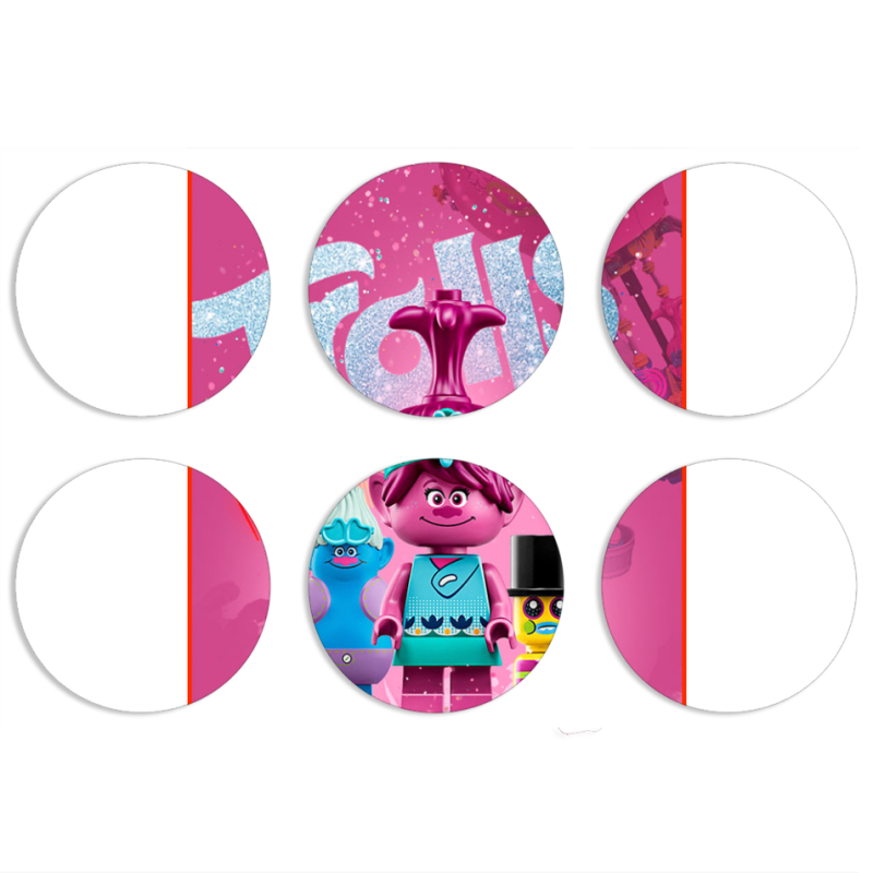 Магнитные фотопазлы круги d55 набор 6 штук Lego Trolls