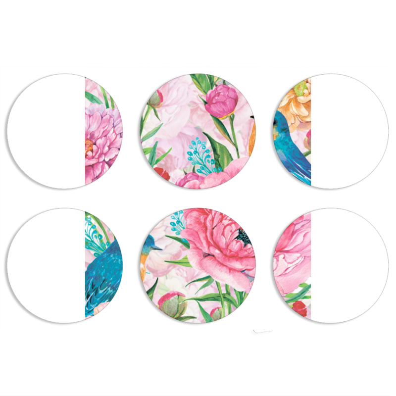 Магнитные фотопазлы круги d55 набор 6 штук Birds in Flowers