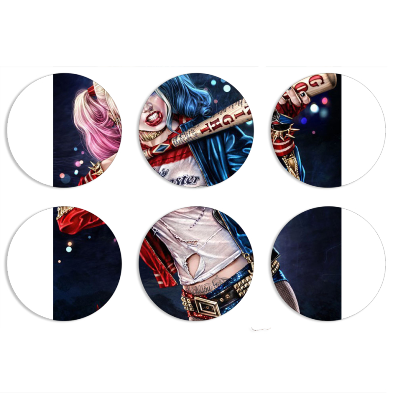 Магнитные фотопазлы круги d55 набор 6 штук Harley Quinn