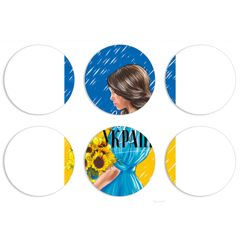 Магнитные фотопазлы круги d55 набор 6 штук Україна дівчина з букетом