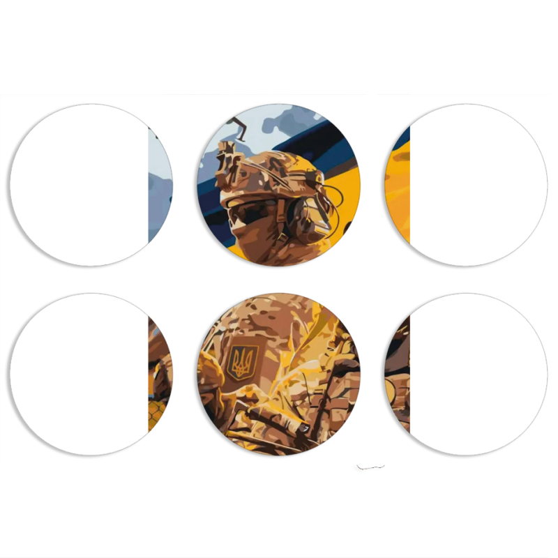 Магнитные фотопазлы круги d55 набор 6 штук Воїни ЗСУ