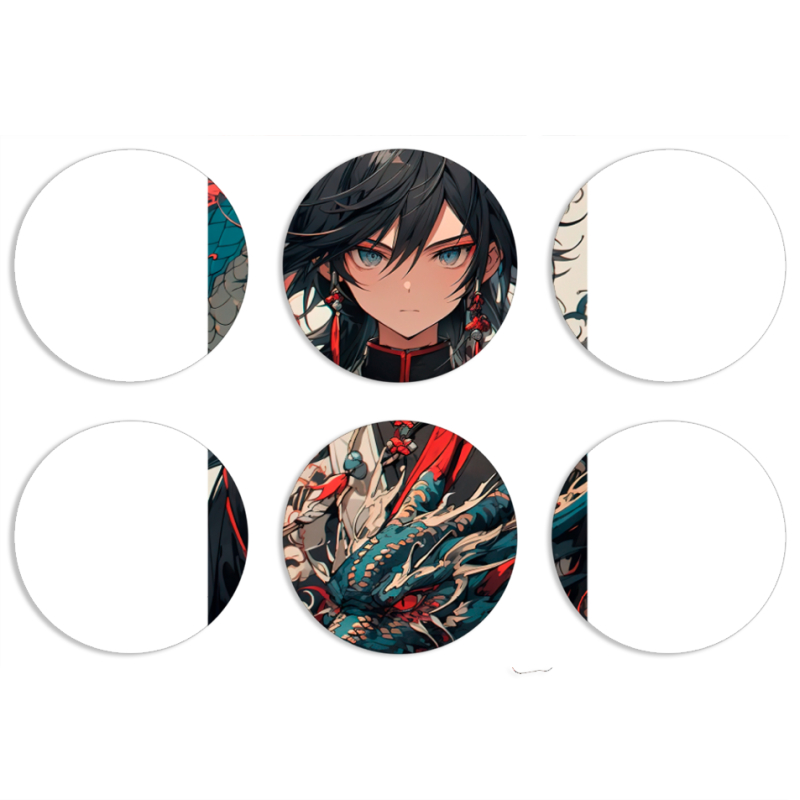 Магнитные фотопазлы круги d55 набор 6 штук Giyu Tomioka