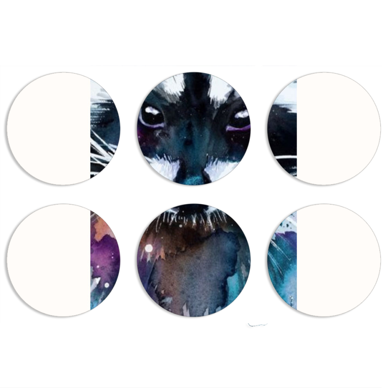 Магнитные фотопазлы круги d55 набор 6 штук Акварельный енот