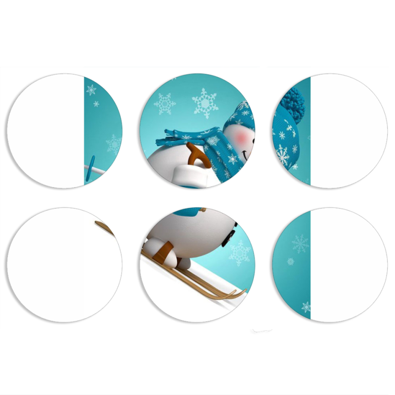 Магнитные фотопазлы круги d55 набор 6 штук Skier Snowman
