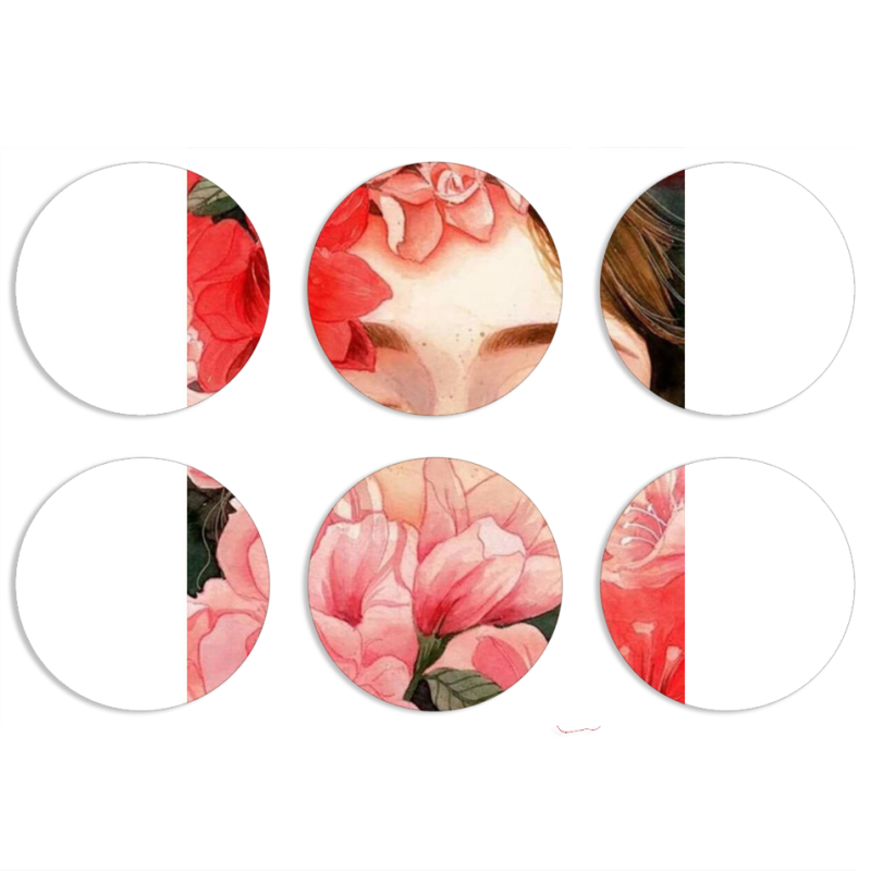 Магнитные фотопазлы круги d55 набор 6 штук Girl in Flowers