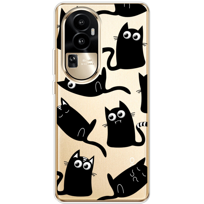 Прозрачный чехол BoxFace OPPO Reno 10 Pro (China) с 3D-глазками Black Kitty