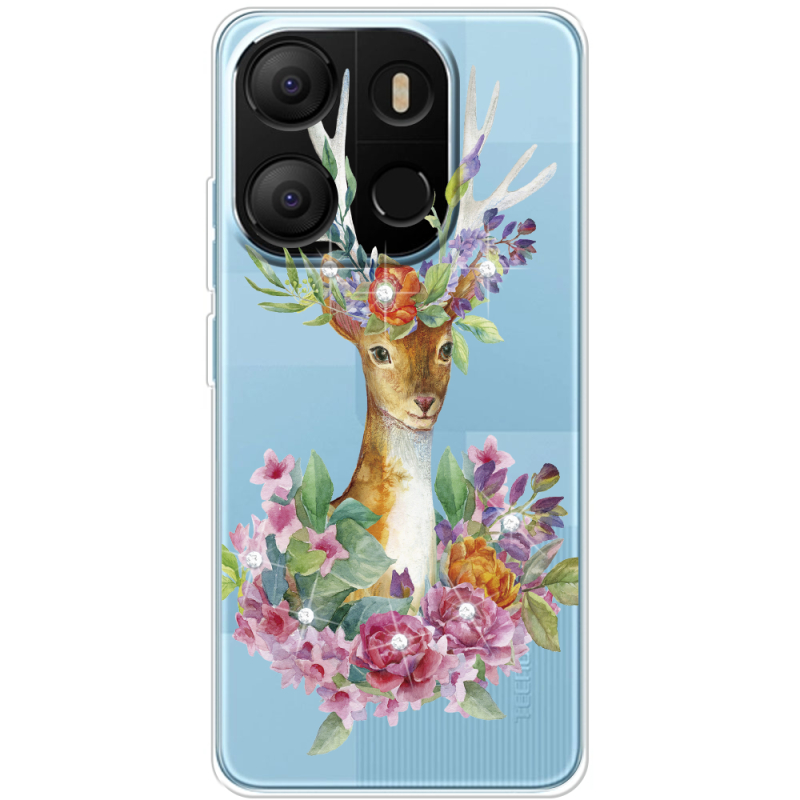 Чехол со стразами BoxFace Tecno POP 7 Deer with flowers