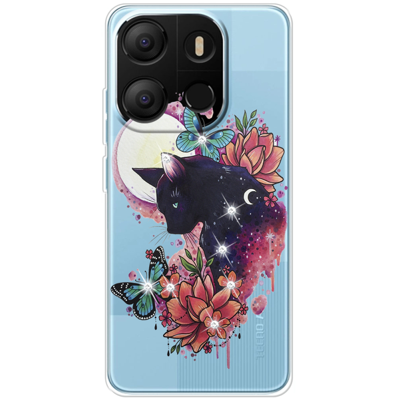 Чехол со стразами BoxFace Tecno POP 7 Cat in Flowers