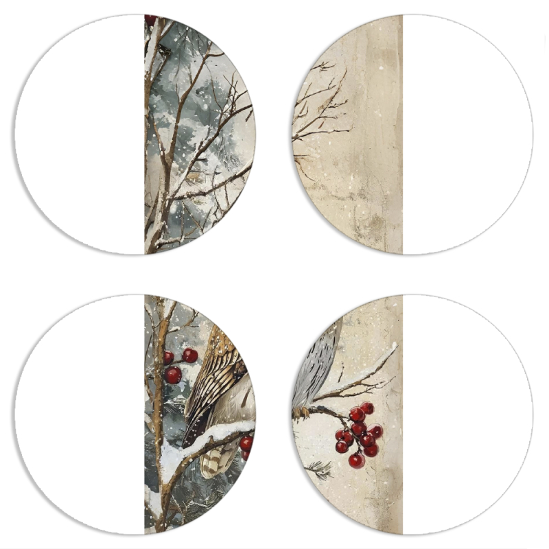 Магнитные фотопазлы круги d55 набор 4 штуки Christmas Owl