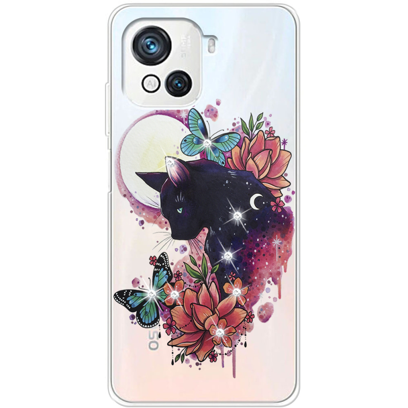 Чехол со стразами BoxFace Blackview Oscal C80 Cat in Flowers