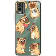 Прозрачный чехол BoxFace Nokia C32 с 3D-глазками Pug