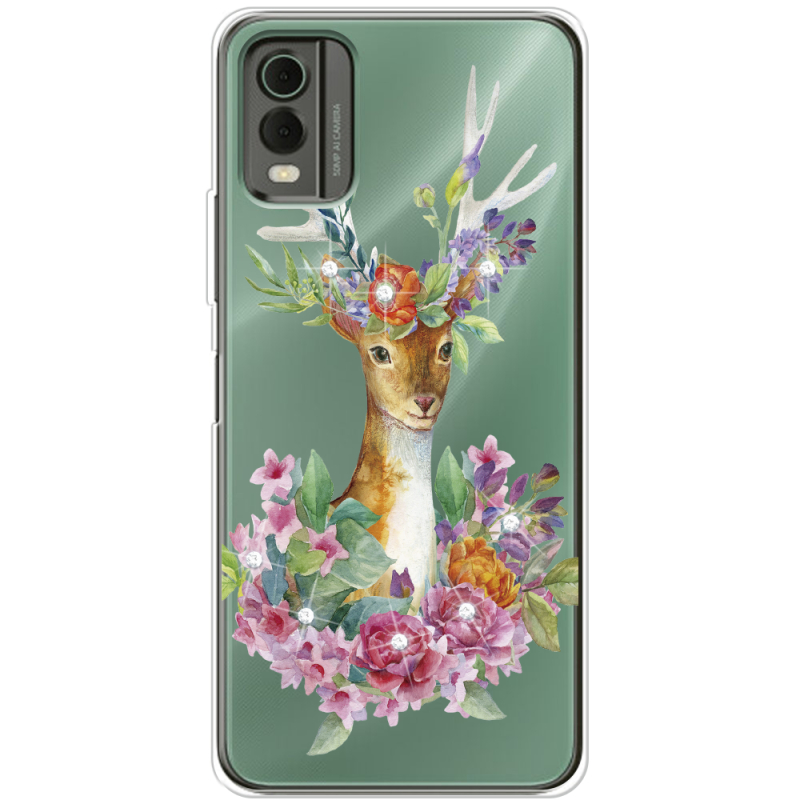 Чехол со стразами Nokia C32 Deer with flowers