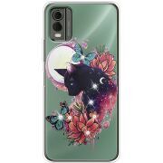 Чехол со стразами Nokia C32 Cat in Flowers