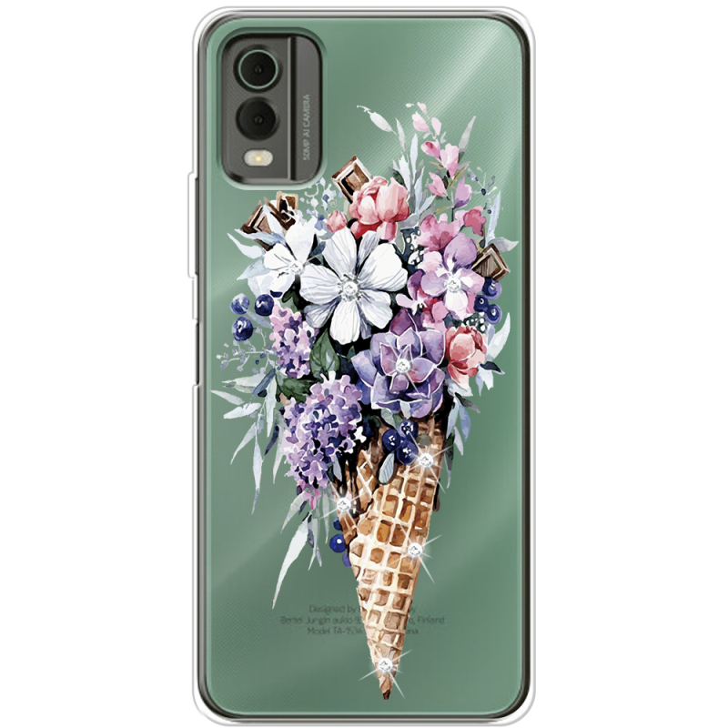 Чехол со стразами Nokia C32 Ice Cream Flowers